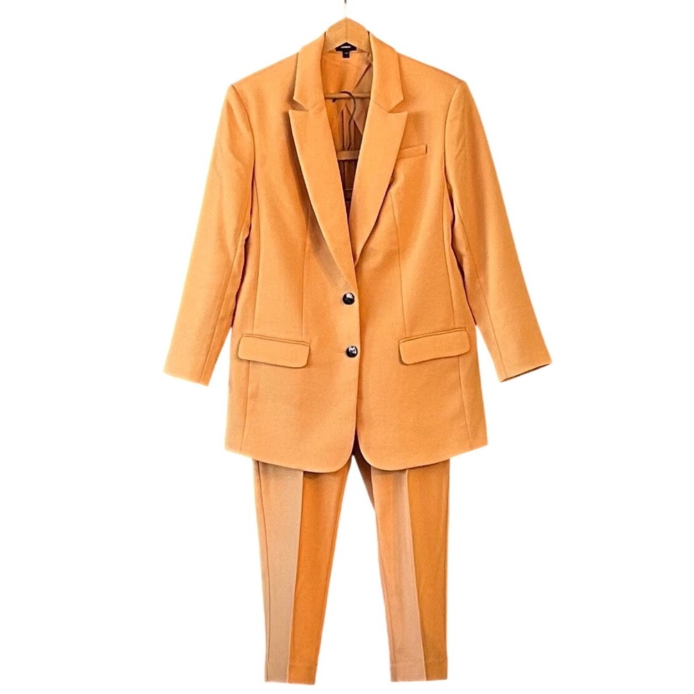 New Express Womens Gold Pant Suit Blazer Size S Pant 6R Editor High Rise Ankle